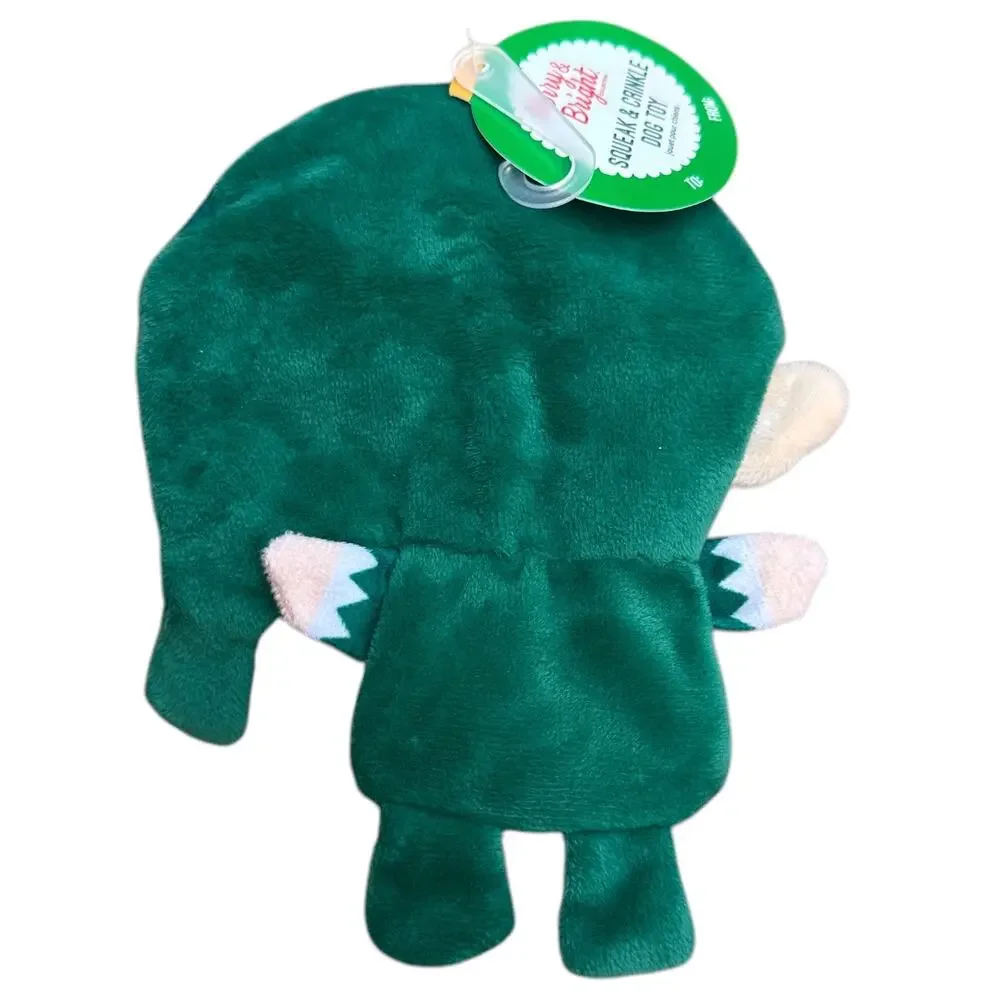 Merry & Bright Green Elf Flattie Dog Toy Squeak Crinkle Plush Shake Play Holiday